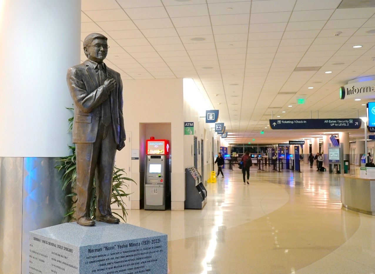 Mineta statue in Terminal B Baggage Claim
